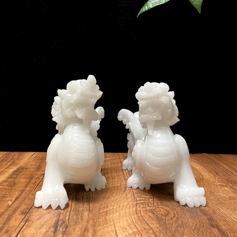天然玉石貔貅摆件招财一对客厅店铺家居办公室装饰白玉皮丘纯手工