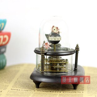 机械座钟 古典钟表 小猫鱼缸座钟 仿古 钟表
