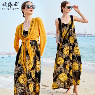欧依云中年妈妈夏装两件套连衣裙2025新款洋气显瘦年轻裙子套装女