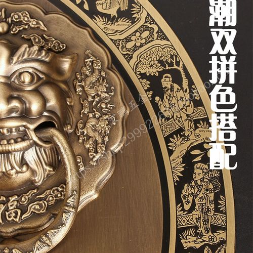 中式仿古圆形大门纯铜拉手门栓复古典木门古建别墅茶楼黄铜门把手