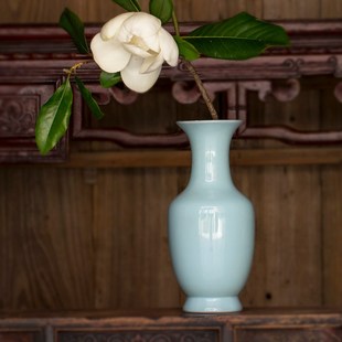 孟玉松大师汝窑花瓶摆件客厅插花家居饰品高档汝瓷桌面茶道小花器