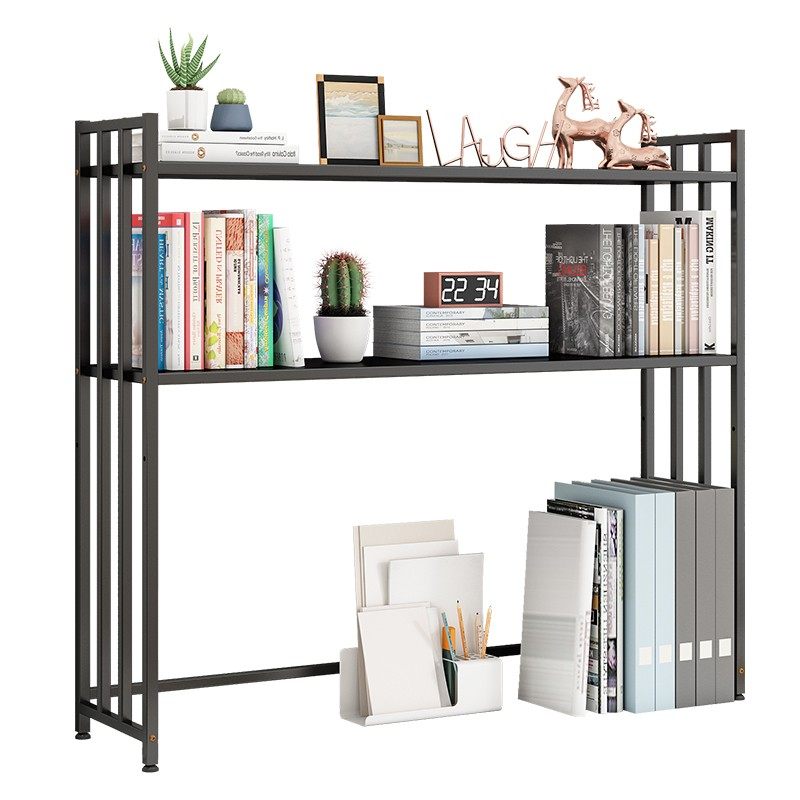 桌面书架小型两层简易桌上置物架学生家用电脑桌收纳铁艺多层书架