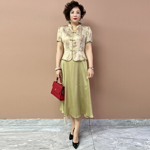 裙子中老年人长裙 气质连衣裙50岁中年女显瘦中长款 新中式 妈妈夏装