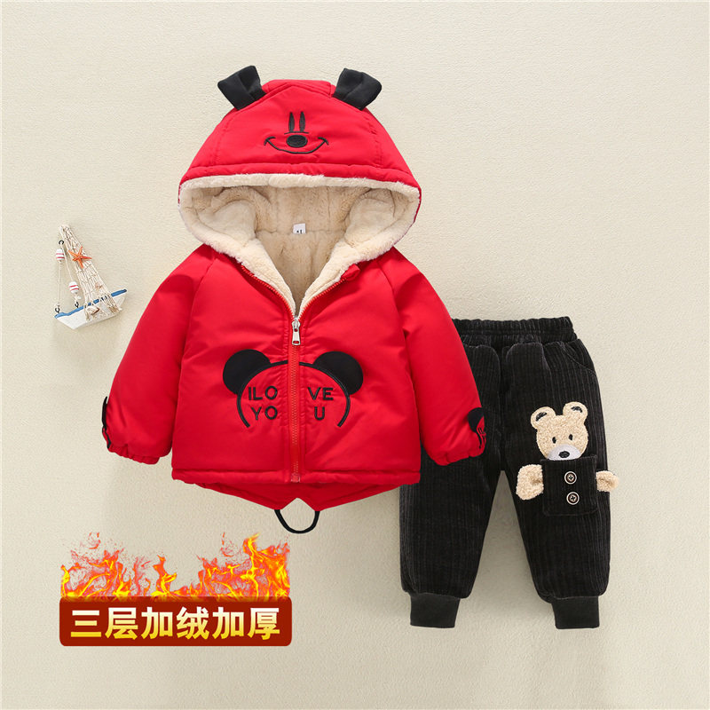 宝宝羽绒棉服冬季一岁男童加厚棉衣儿童套装婴儿保暖加绒外套童装