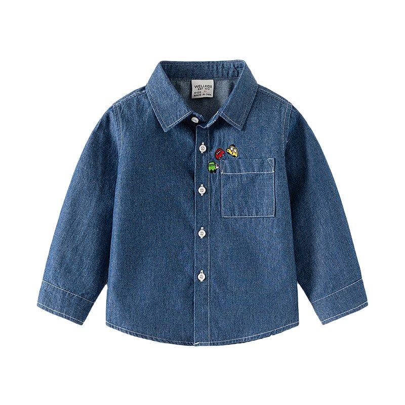 男童软牛仔衬衫2024春秋装新款儿童宝宝纯棉翻领休闲长袖衬衣外套,童装/婴儿装/亲子装,儿童牛仔衬衫,淘宝优惠券,粉丝福利购,淘宝优惠卷
