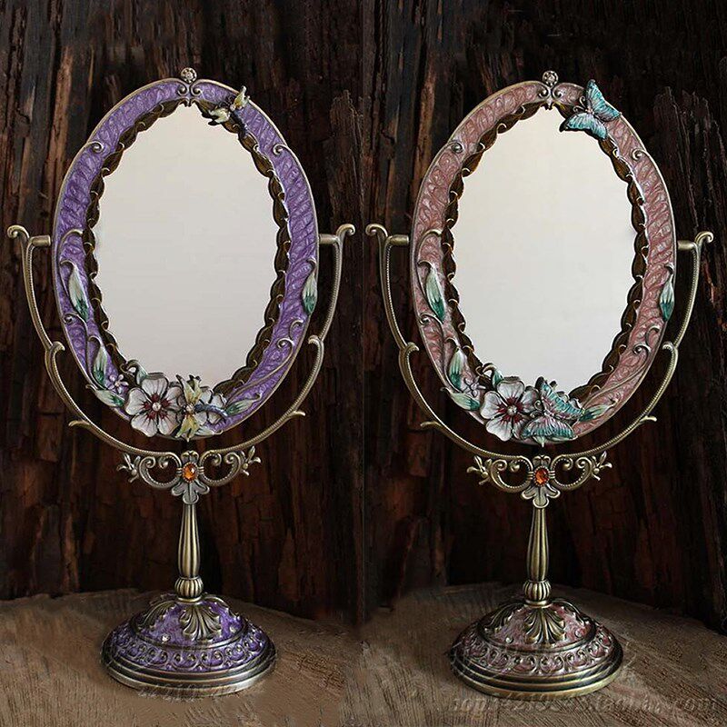 欧式田园台式公主镜金属复古轻奢双面创意梳妆镜卧室美容化妆镜子