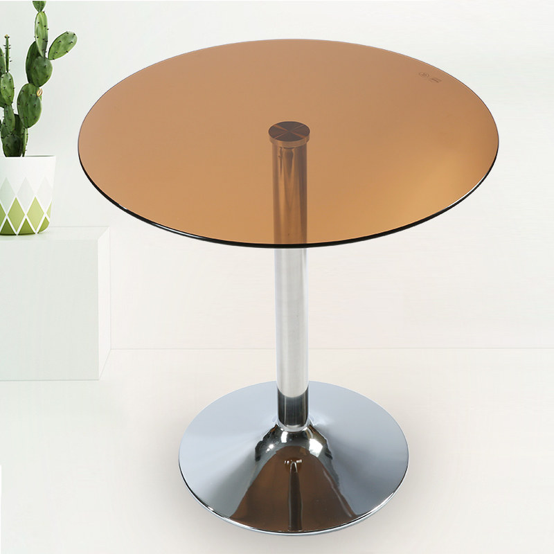 小圆桌黑色茶几钢化玻璃简约饭桌独腿休闲洽谈桌家用餐桌圆形桌子