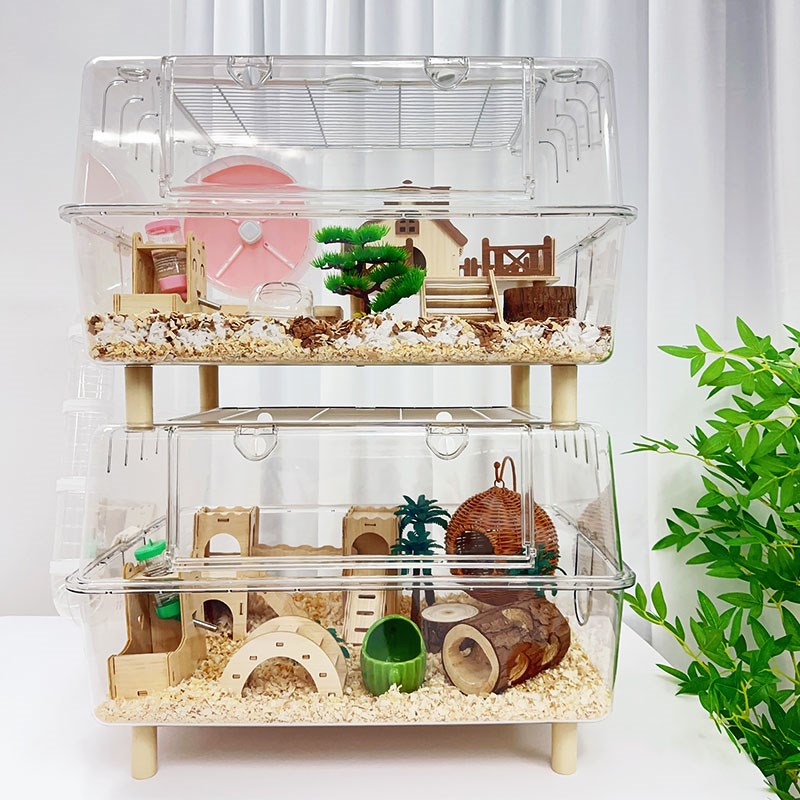 62亚克力水晶高透仓鼠笼子43基础笼全透明金丝熊用品双子笼70笼