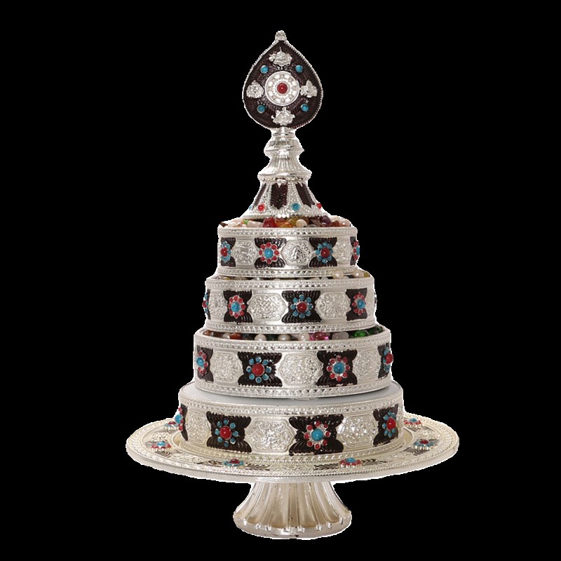 曼扎盘37堆曼茶罗全套仿尼泊尔八吉祥摆件带托盘宝石曼达盘供修