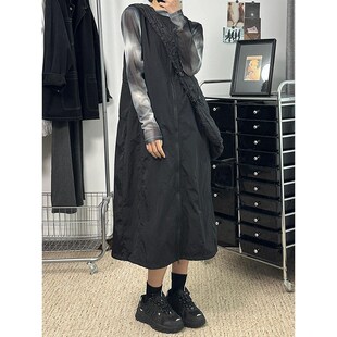 春季新款黑色工装机能风背心裙大码胖mm梨型遮肚拉链背带连衣长裙