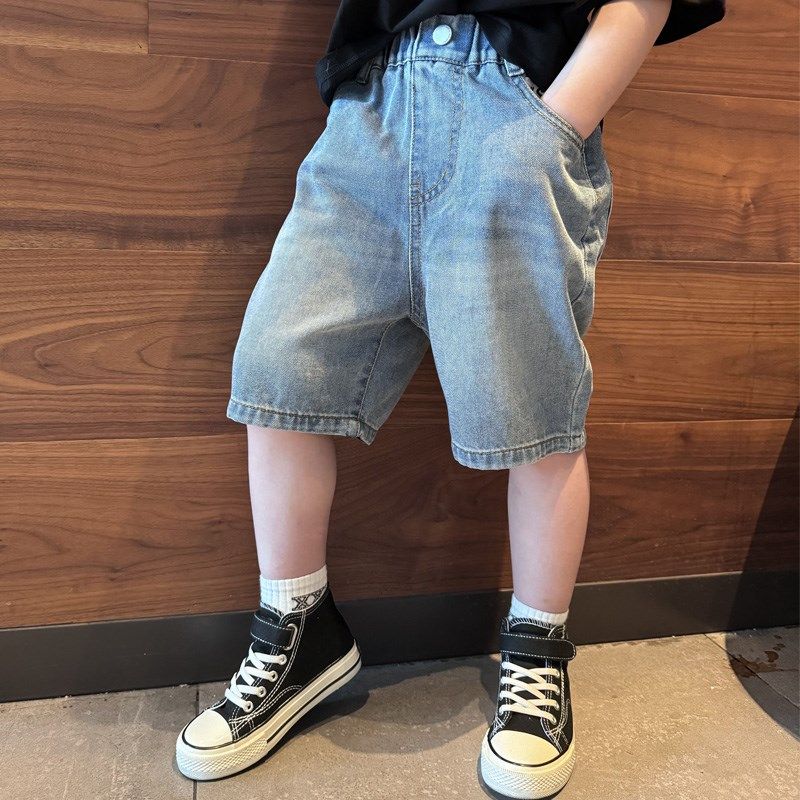 男童牛仔短裤休闲宽松浅蓝简约2024夏季薄宝宝小中大儿童五分裤子