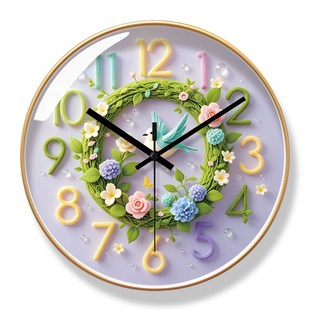 易普拉7103简约创意挂钟客厅家用书房时尚 饰挂墙钟表 静音钟花卉装