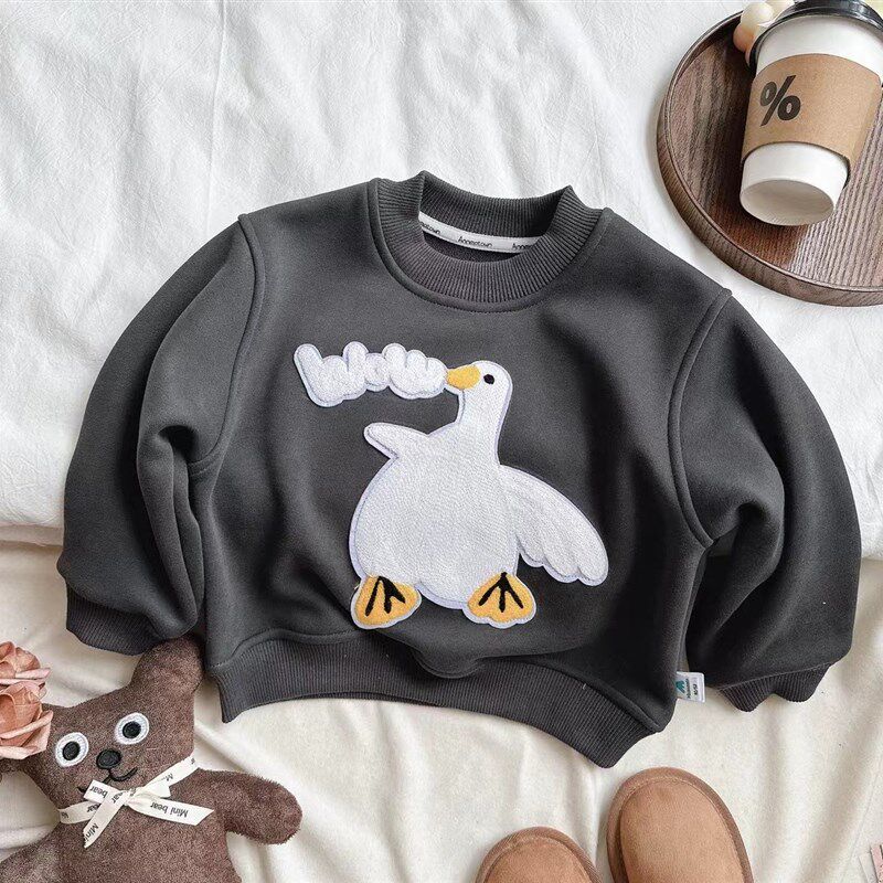 男女童加绒加厚卫衣春秋冬装儿童卡通套头绒衫宝宝保暖长袖上衣