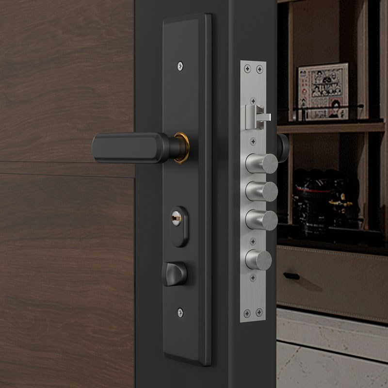 黑色不锈钢防盗门锁家用通用型门把手大门入户手柄锁具铁门老式装