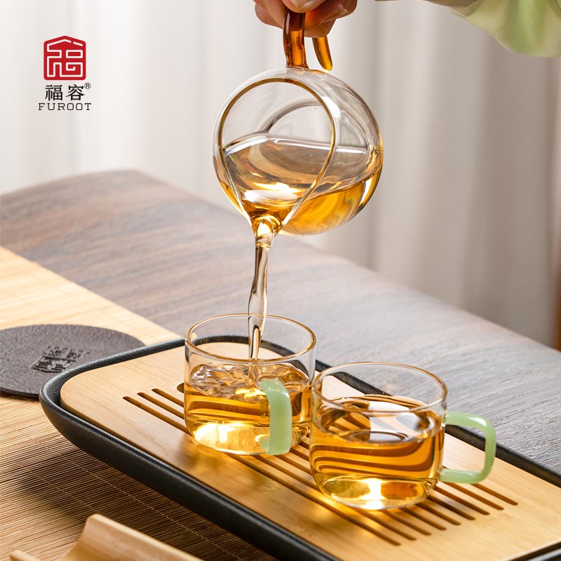 福容佰享杯个人水杯加厚耐高温带把透明高硼硅玻璃茶杯套装两只装