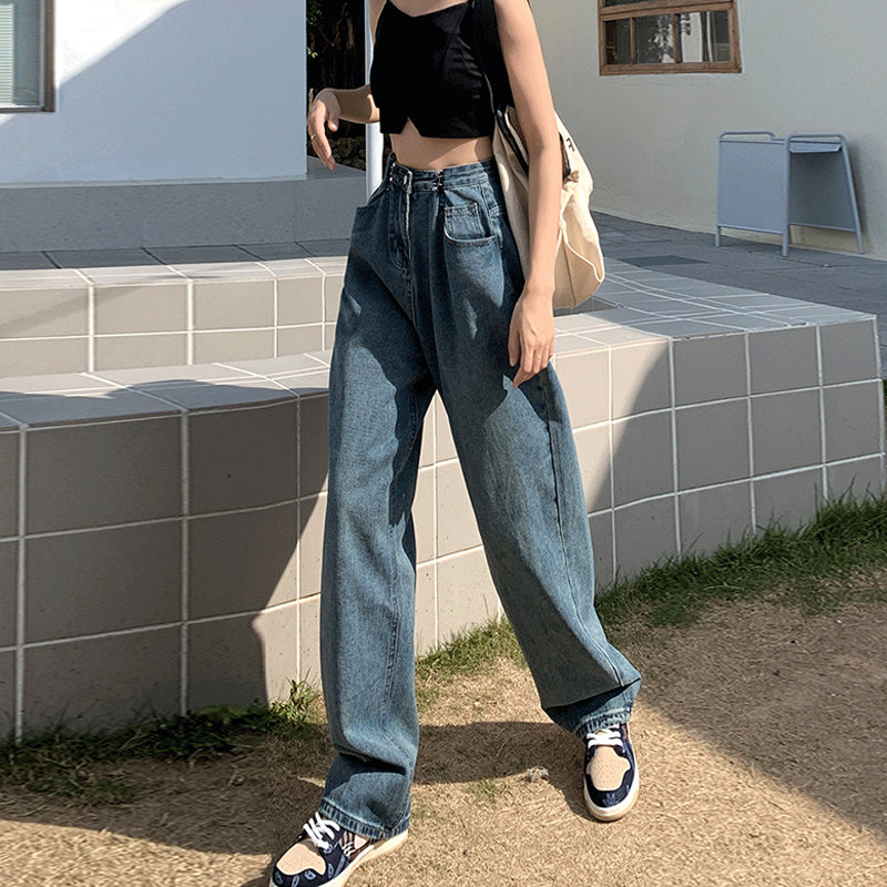 大码牛仔裤女夏薄款胖妹妹宽松显瘦高腰垂感拖地阔腿裤子200斤