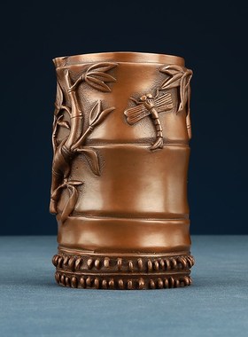 铜欣祥 紫铜笔筒书房摆件知了蝉笔筒教师节礼物家居饰品送长辈