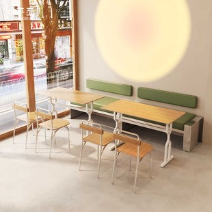 简约日式原木风实木餐桌大板桌奶茶店咖啡店餐桌椅商用餐椅组合