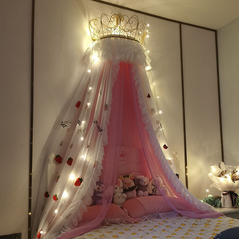 公主皇冠床幔蕾丝床头窗帘纱帐吊顶圆顶蚊帐宫廷韩式婚庆装饰床帘