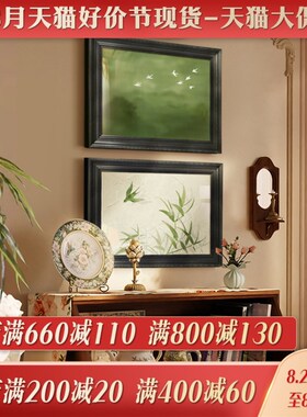 法式复古挂画高级感中古风玄关背景墙装饰画小众绿色系奶油客厅壁