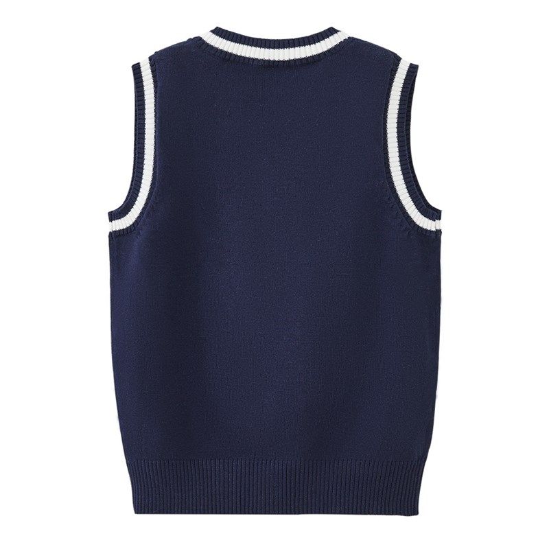 小学生针织背心V领马甲春秋季校服学院风白色藏青百搭男女童马甲5