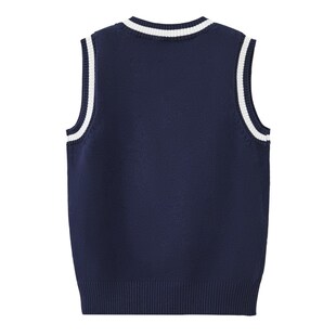 小学生针织背心V领马甲春秋季校服学院风白色藏青百搭男女童马甲5