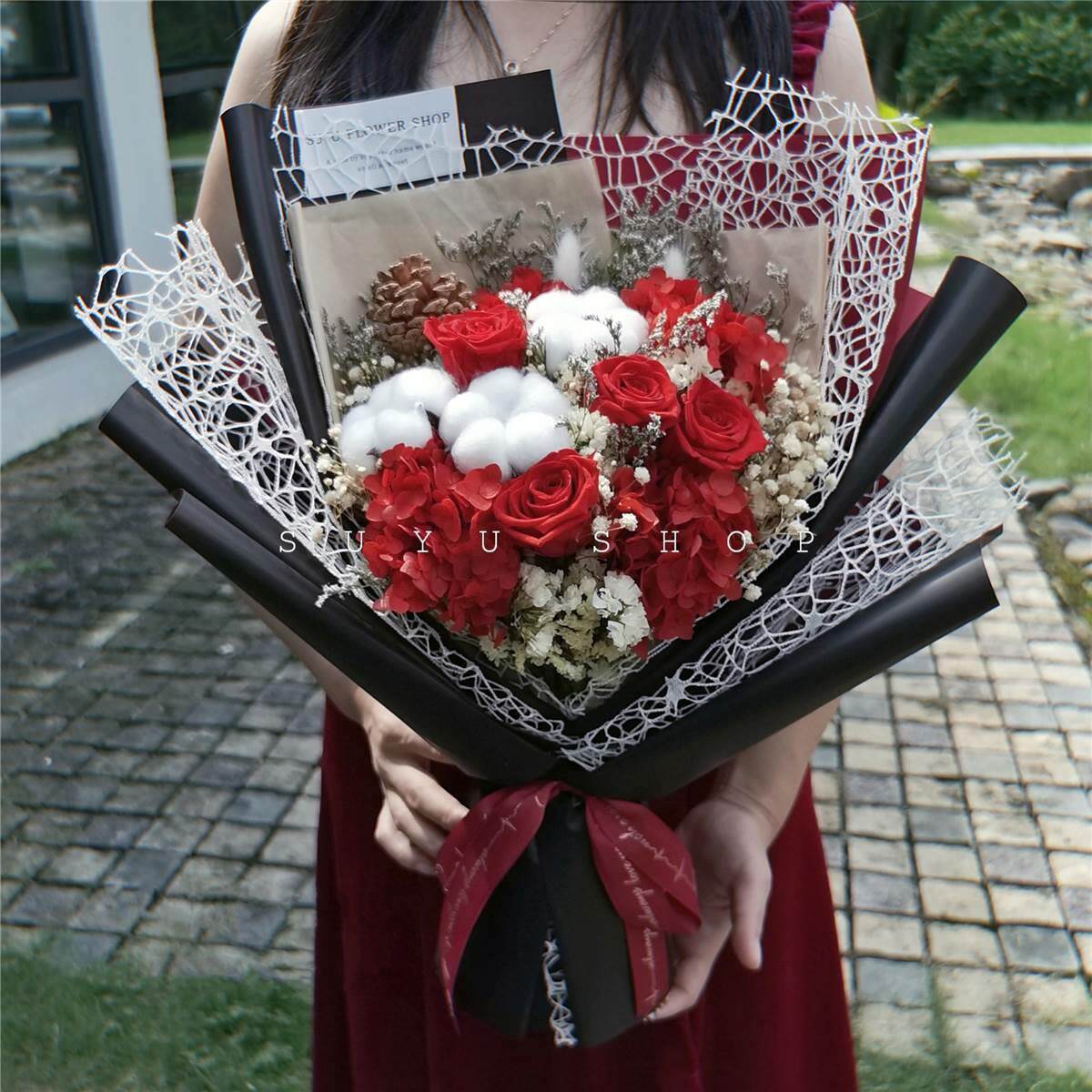 永生花玫瑰干花绣球花束满天星勿忘我七夕情人节送女友过生日礼物