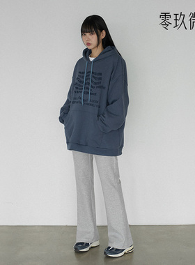 零玖微茗韩版秋季新款加大码灰色运动裤休闲微喇裤喇叭裤78021