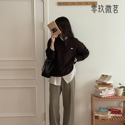 09women韩国大码女装OL气质腰带垂顺西裤显瘦抗皱宽松长裤84178