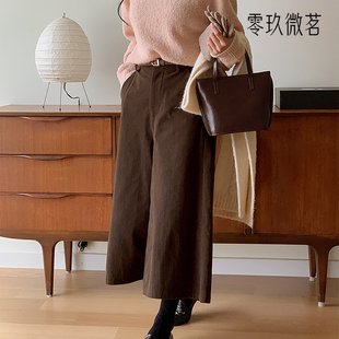 松紧腰休闲八分裤 舒适气质灯芯绒阔腿裤 79216 加大码 零玖微茗韩版