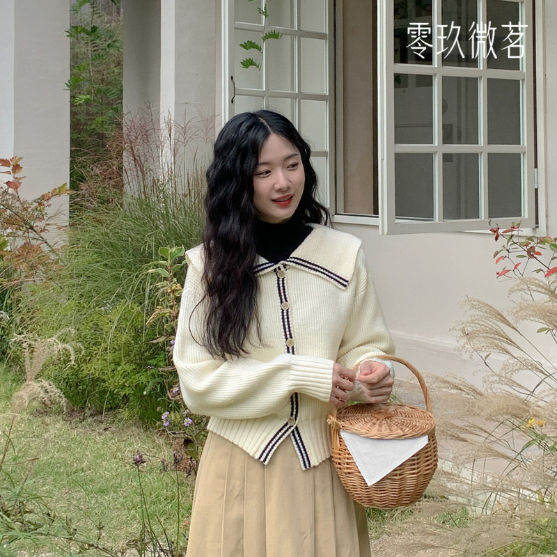 零玖微茗韩版2025秋冬新款大码时尚海军领针织衫海军蓝毛衣78515,女装/女士精品,大码内搭,淘宝优惠券,粉丝福利购,淘宝优惠卷