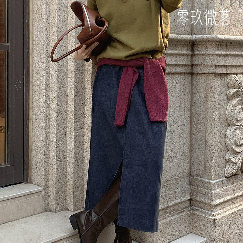 09women韩国大码秋冬开叉半身裙