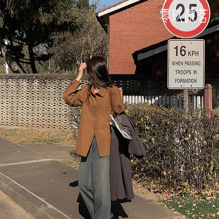 09women韩国大码女时尚抗皱仿麂皮衬衫可拆卸系带叠穿OL衬衣85088