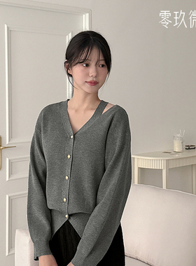 零玖微茗韩国罗纹编织金属扣加大码针织衫春季胖MM显瘦上衣80234