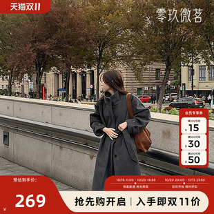 09women韩国大码女时尚可调节袖口立领系腰带宽松长款大衣84753