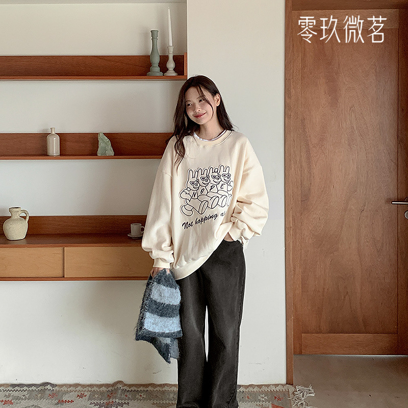 2025加大码韩版时尚显瘦哈伦宽松直筒裤微胖mm水洗棉牛仔裤79185