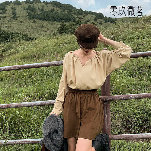 09women韩国大码斜纹棉V领上衣