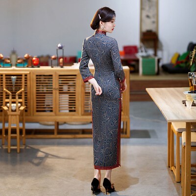 女旗袍秋冬装长袖保暖连衣裙中年妈妈年轻洋气日常礼服大码中国风