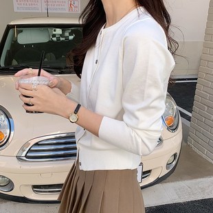 2024早春新款白色针织开衫毛衣外套女薄款修身短款长袖小个子上衣