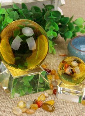 厚德居 合成黄色水晶球摆件球家居饰品开业礼品