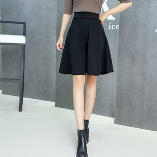 心机小黑裙半身裙女无打底百褶裙高腰a字蓬蓬m松紧腰无内衬中长裙