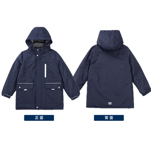 中小学生校服棉袄中大童冲锋衣冬款 面包服防雨棉袄 中长版 棉衣厚款