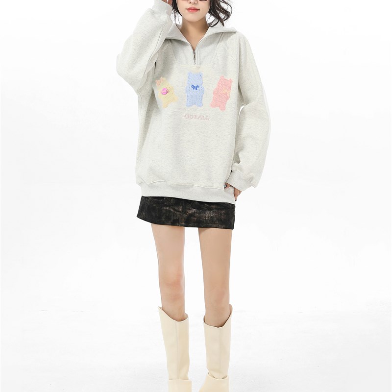 美式polo灰色卫衣外套女春秋款2024新款爆款无帽女款上衣初秋早秋