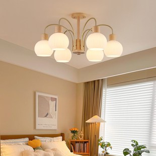 奶油风客厅灯吊灯实木全光谱护眼北欧卧室灯餐厅简约日式侘寂风灯