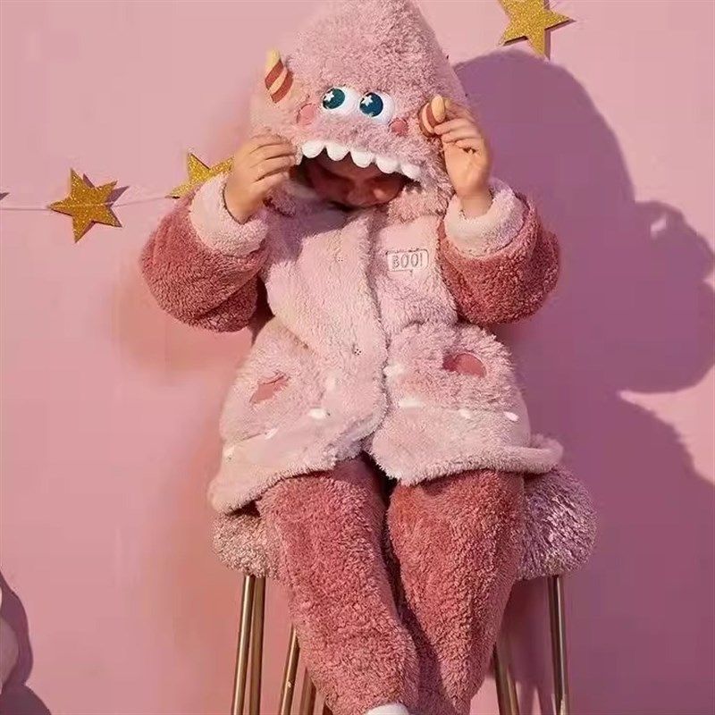 儿童小怪兽套装睡衣秋冬款睡袍保暖珊瑚绒可爱女童宝宝家居服男童,童装/婴儿装/亲子装,家居服套装,淘宝优惠券,粉丝福利购,淘宝优惠卷