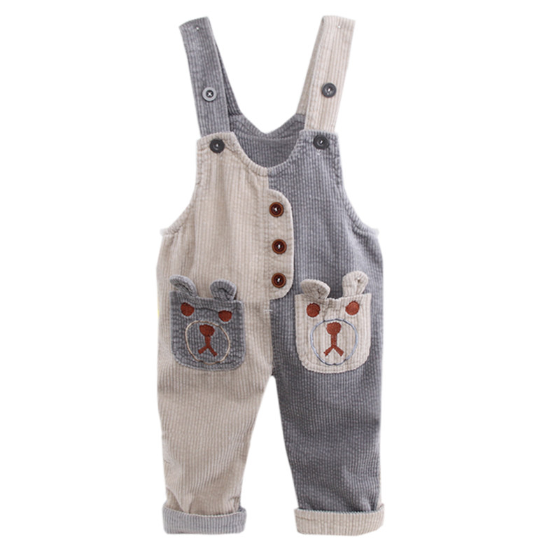 秋冬时尚宝宝鸳鸯裤加厚条绒裤男女婴儿童装加绒背带裤单扎牙棉裤