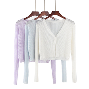 薄款 女夏季 空调衣百搭上衣 防晒开衫 配吊带裙子小披肩外套外搭短款