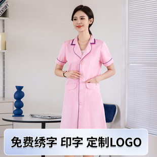 白大褂粉色美容院工作服女长中短袖护士皮肤管理医生服纹绣美容师
