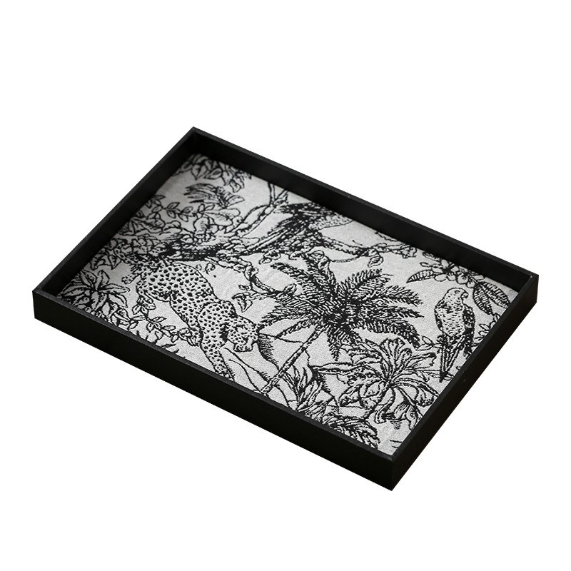 家用玄关皮质托盘桌面高级感轻奢钥匙首饰香薰长方形复古收纳摆件