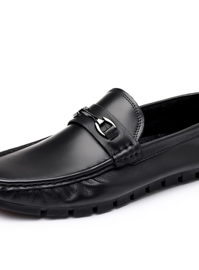 CCE耐磨男鞋头层牛皮一脚蹬豆豆鞋透气驾车鞋休闲皮鞋SLXJ23505-J